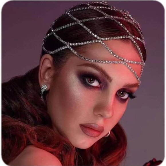 Accessories - Rhinestone Cap Headpiece For Women Crystal Tassel Hair Accessories Belly Cap Hea